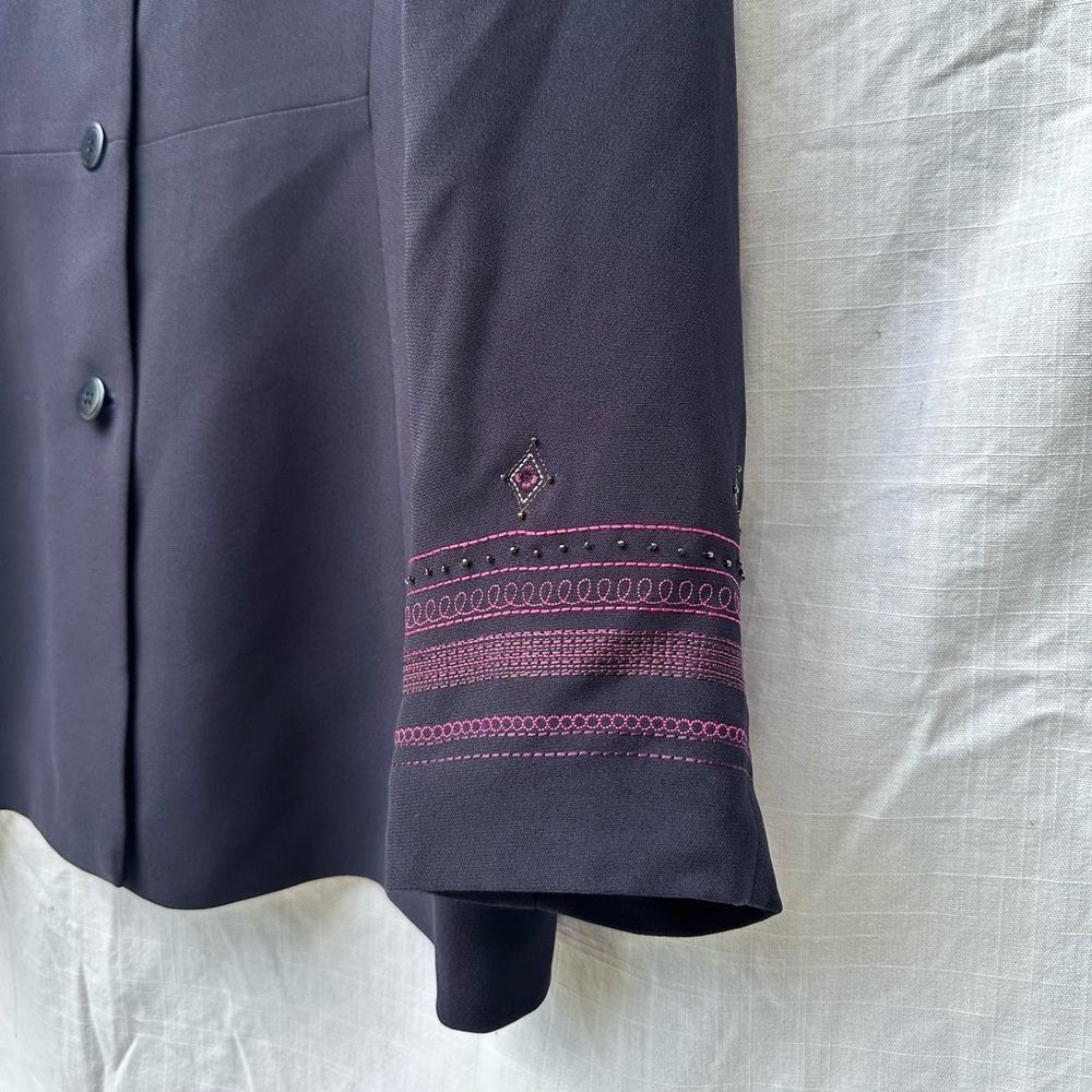 Vintage 90s Due Per Due Navy Blue Blazer Delicate Embroidery Details